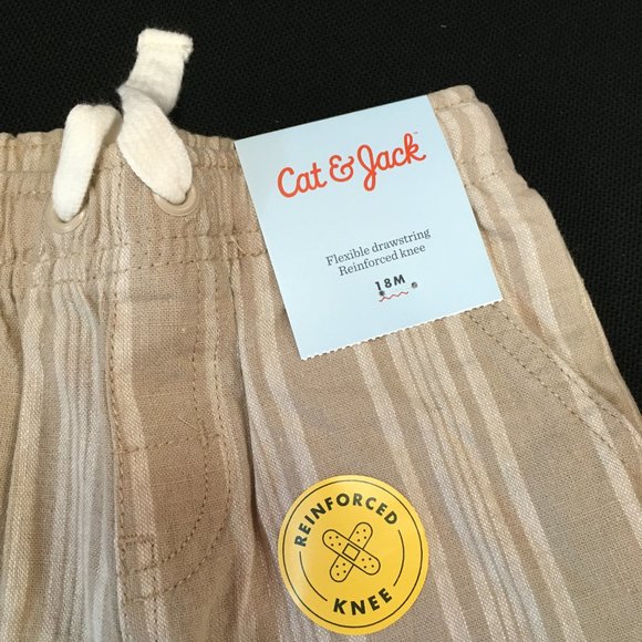 NWT Cat & Jack Drawstring Unisex Pants Cream & White Striped - Size 18 Months - Picture 4 of 7